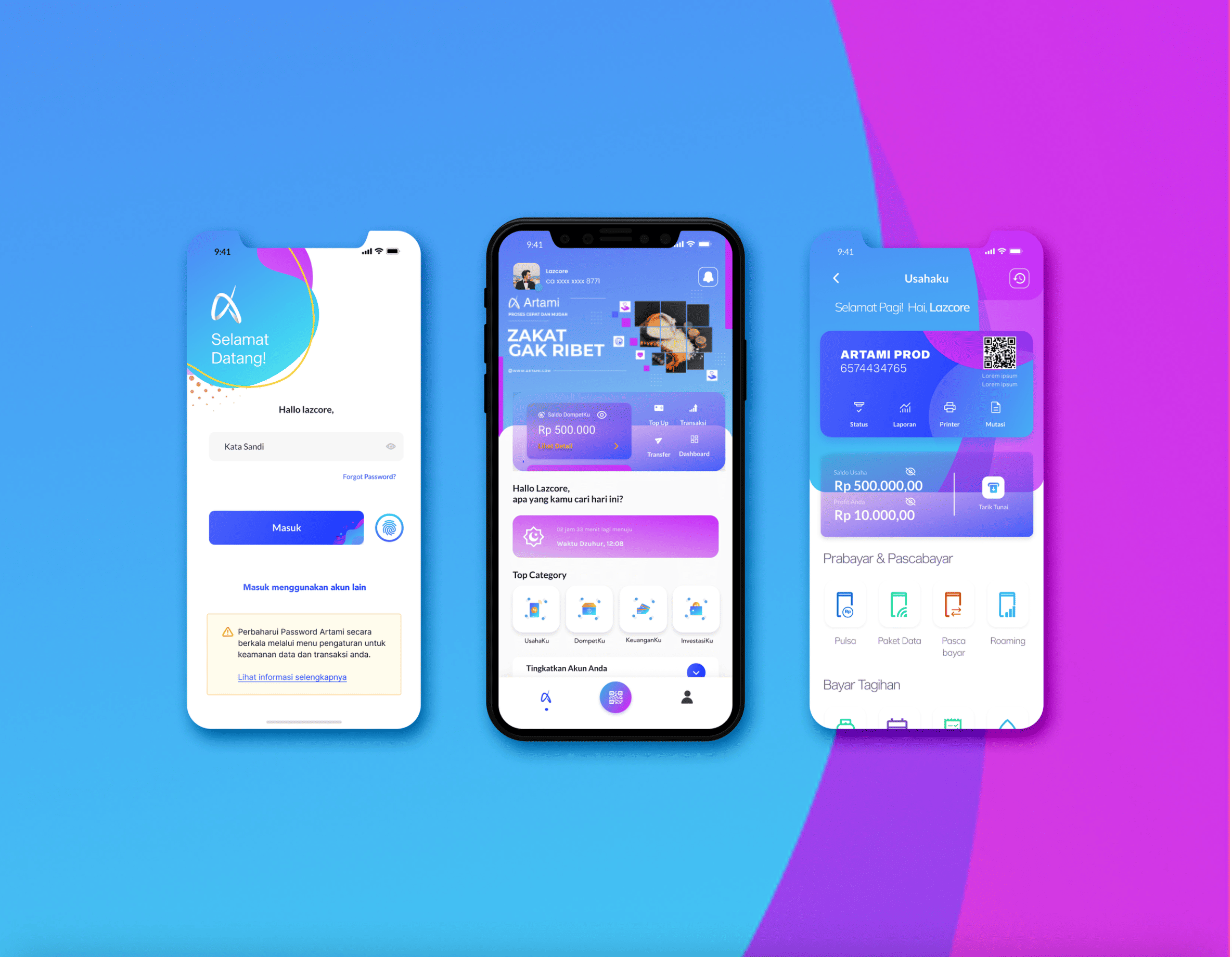 Artami virtual money and PPOB payment application