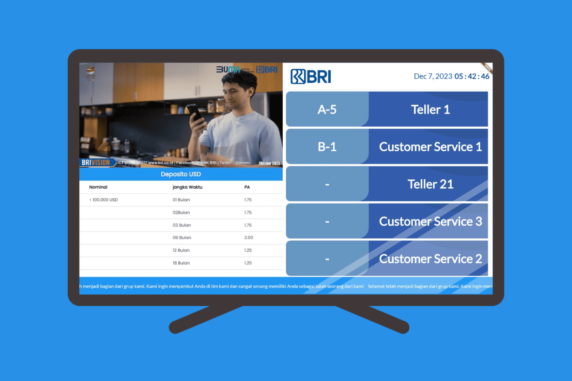 Disque display TV app for queue counters